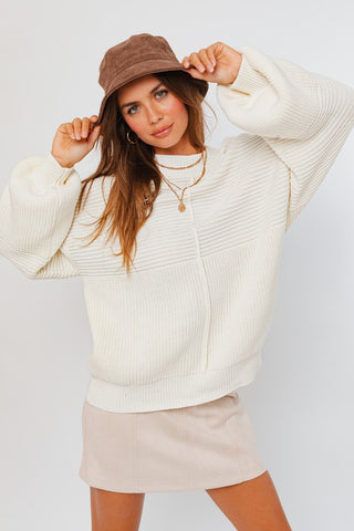 Ribbed Knit Cotton Blend Sweater