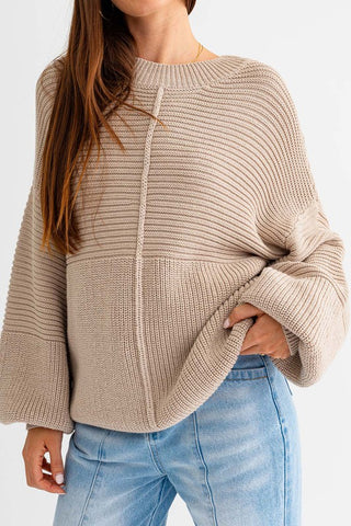 Ribbed Knit Cotton Blend Sweater