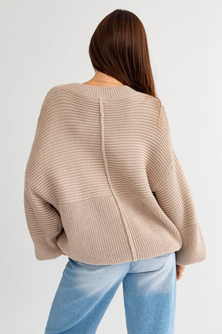 Ribbed Knit Cotton Blend Sweater