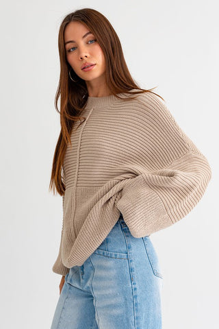 Ribbed Knit Cotton Blend Sweater