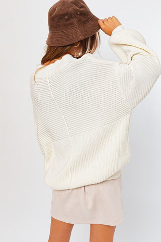 Ribbed Knit Cotton Blend Sweater