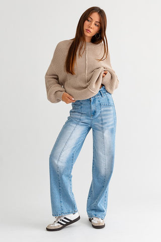 Ribbed Knit Cotton Blend Sweater