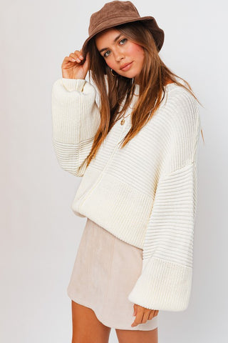 Ribbed Knit Cotton Blend Sweater