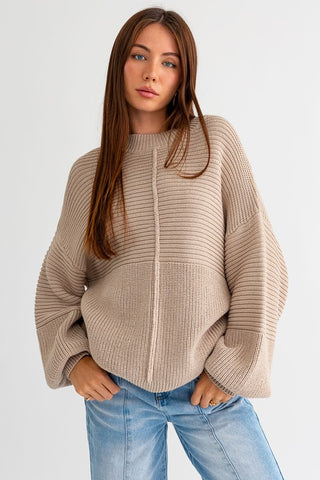 Ribbed Knit Cotton Blend Sweater