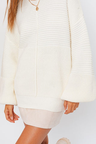 Ribbed Knit Cotton Blend Sweater