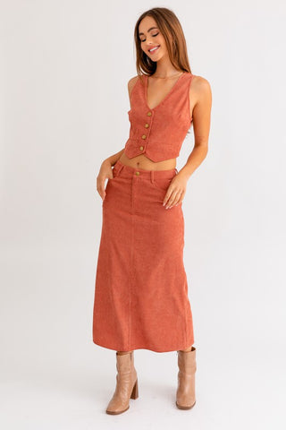 Corduroy Button Up Maxi Skirt