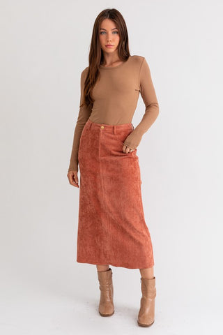 Corduroy Button Up Maxi Skirt