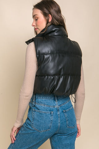 Faux Leather Puffer Vest