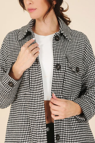 Houndstooth Print Long Shacket