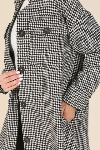 Houndstooth Print Long Shacket