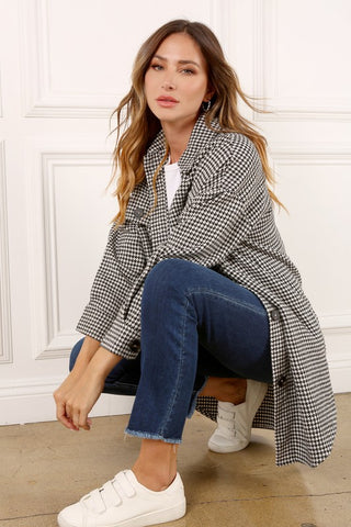 Houndstooth Print Long Shacket