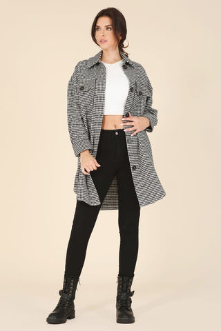 Houndstooth Print Long Shacket