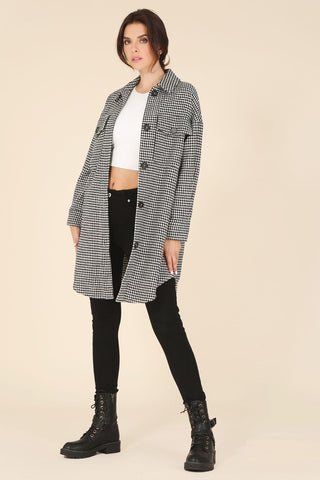 Houndstooth Print Long Shacket