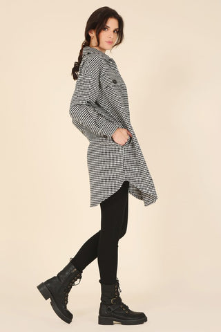 Houndstooth Print Long Shacket