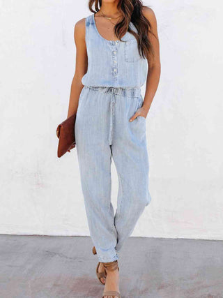 Jean Drawstring Waist Jumpsuit