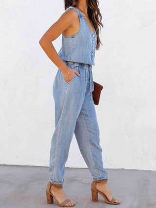 Jean Drawstring Waist Jumpsuit