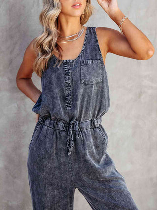 Jean Drawstring Waist Jumpsuit