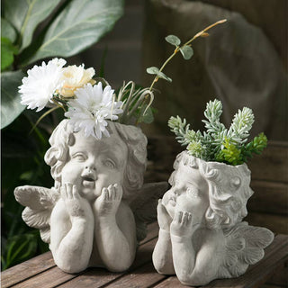 angel cement planters