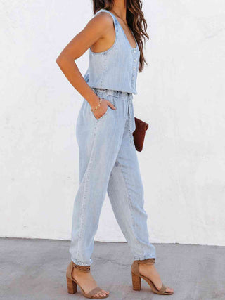 Jean Drawstring Waist Jumpsuit