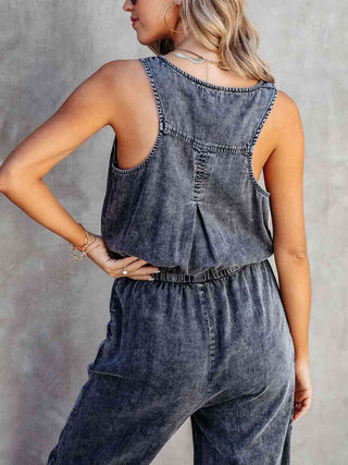 Jean Drawstring Waist Jumpsuit