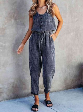 Jean Drawstring Waist Jumpsuit