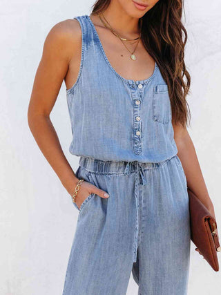 Jean Drawstring Waist Jumpsuit