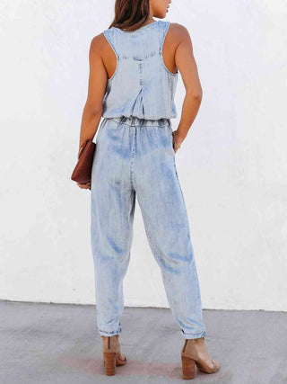 Jean Drawstring Waist Jumpsuit