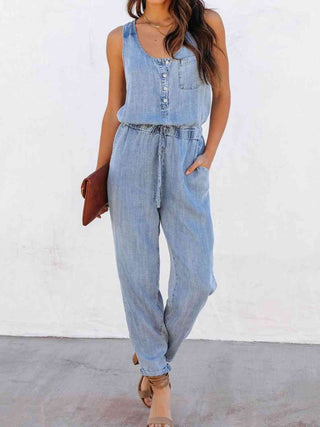 Jean Drawstring Waist Jumpsuit